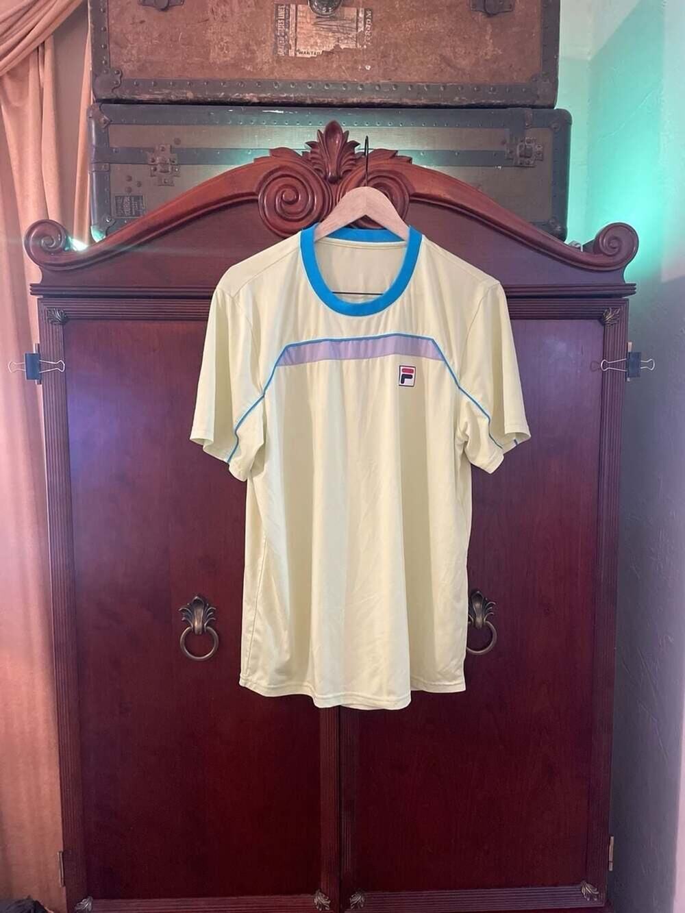 Medium   FILA Active Performance Tennis Shirt Lime Green purple Stripe